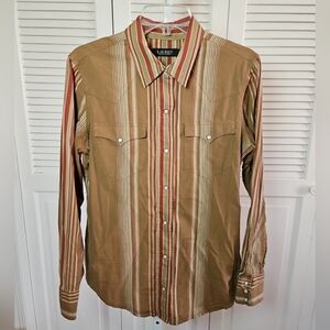 Lauren Ralph Lauren Shirt L Womens Pearl Snap Western Chambray Y2K Black Label